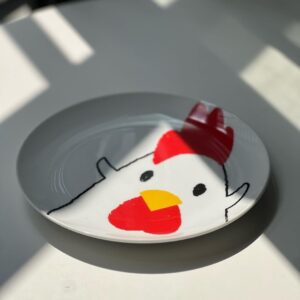 Dĩa Sứ Hoạt Hình Đầu Gà Trống/Mái Phong Cách Pop-Art Tối Giản