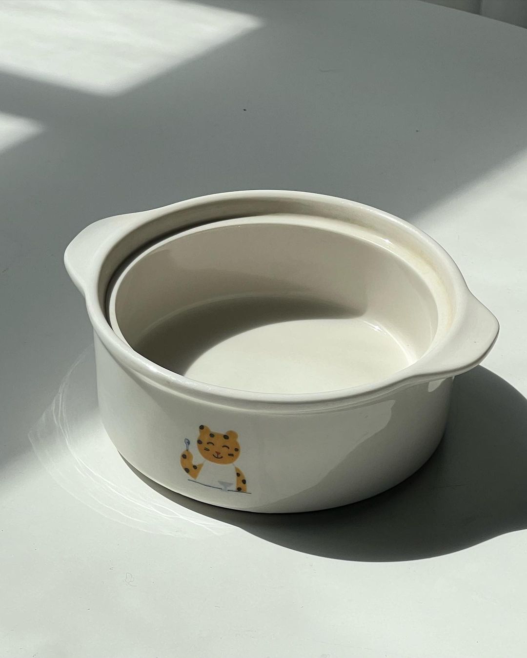 Nồi Sứ Nhỏ Có Quai Họa Tiết Mèo/Báo Hoạt Hình