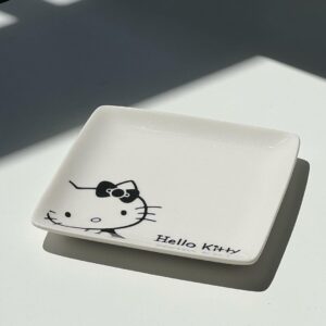 Dĩa Sứ Vuông Hello Kitty Đơn Sắc